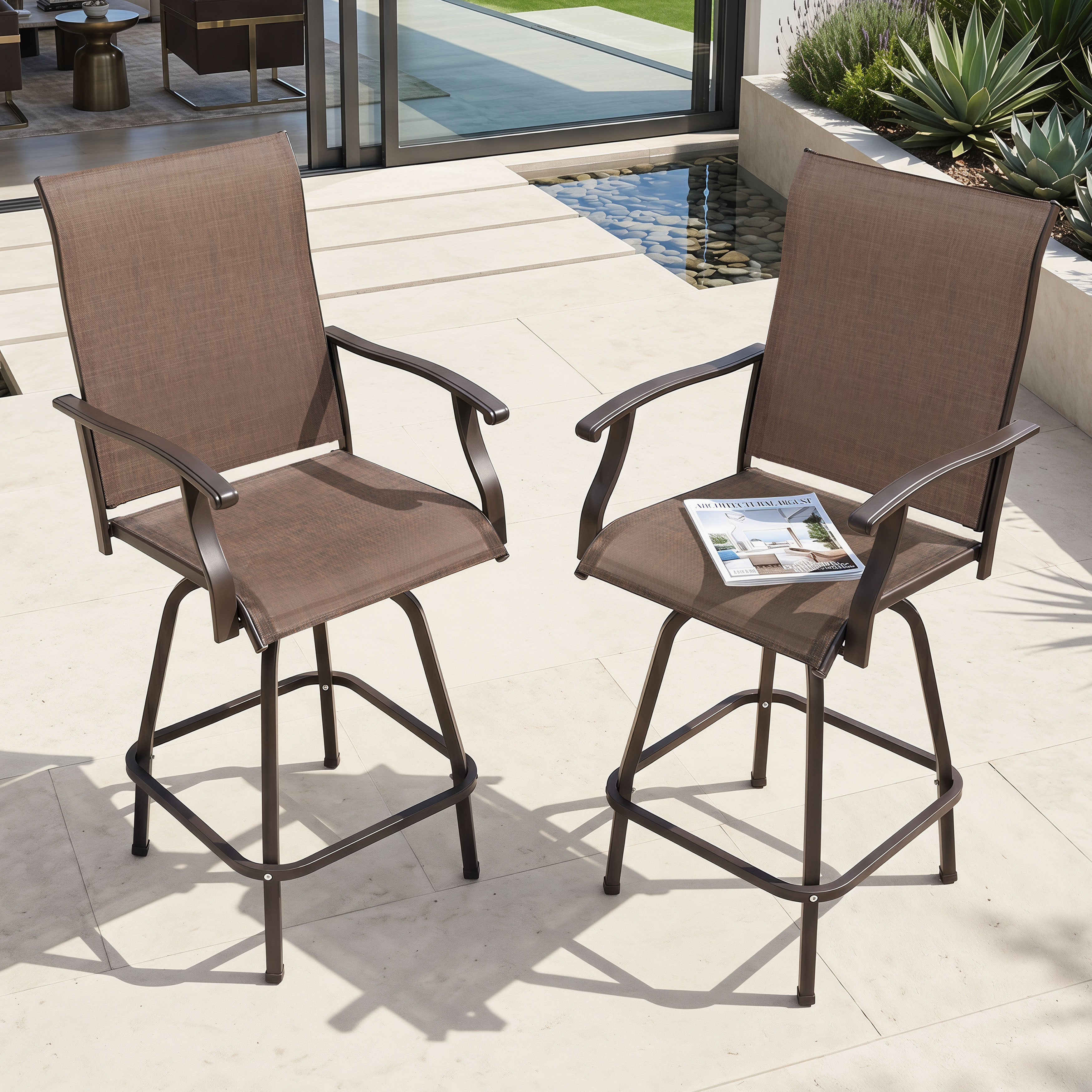 Nuu Garden 2Pcs Swivel Bar Stools DB137J | black, aluminum
