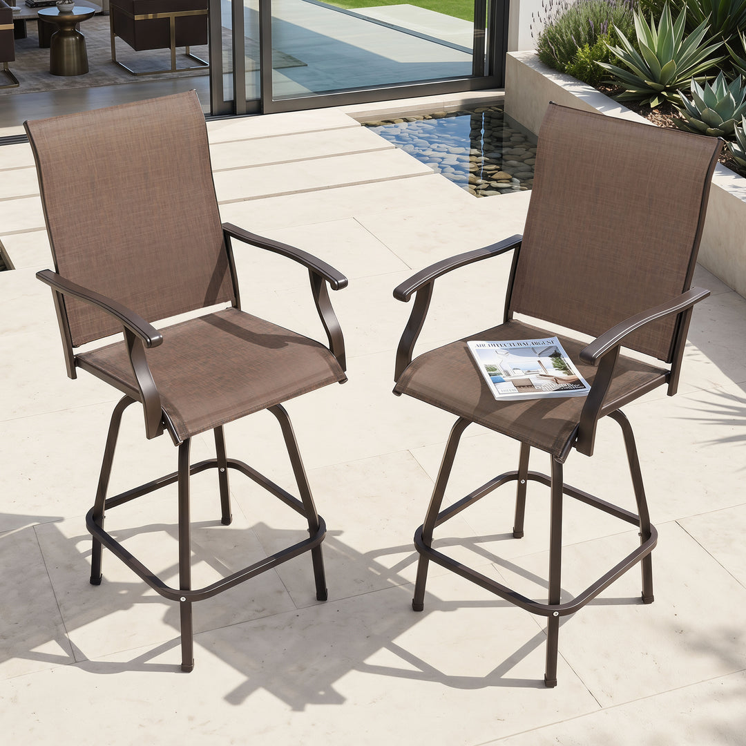 Outdoor Patio Swivel Bar Stools, All-Weather Textilene, Brown