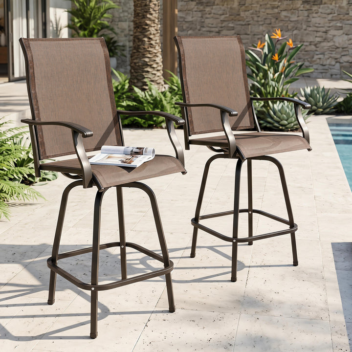 Outdoor Patio Swivel Bar Stools, All-Weather Textilene, Brown