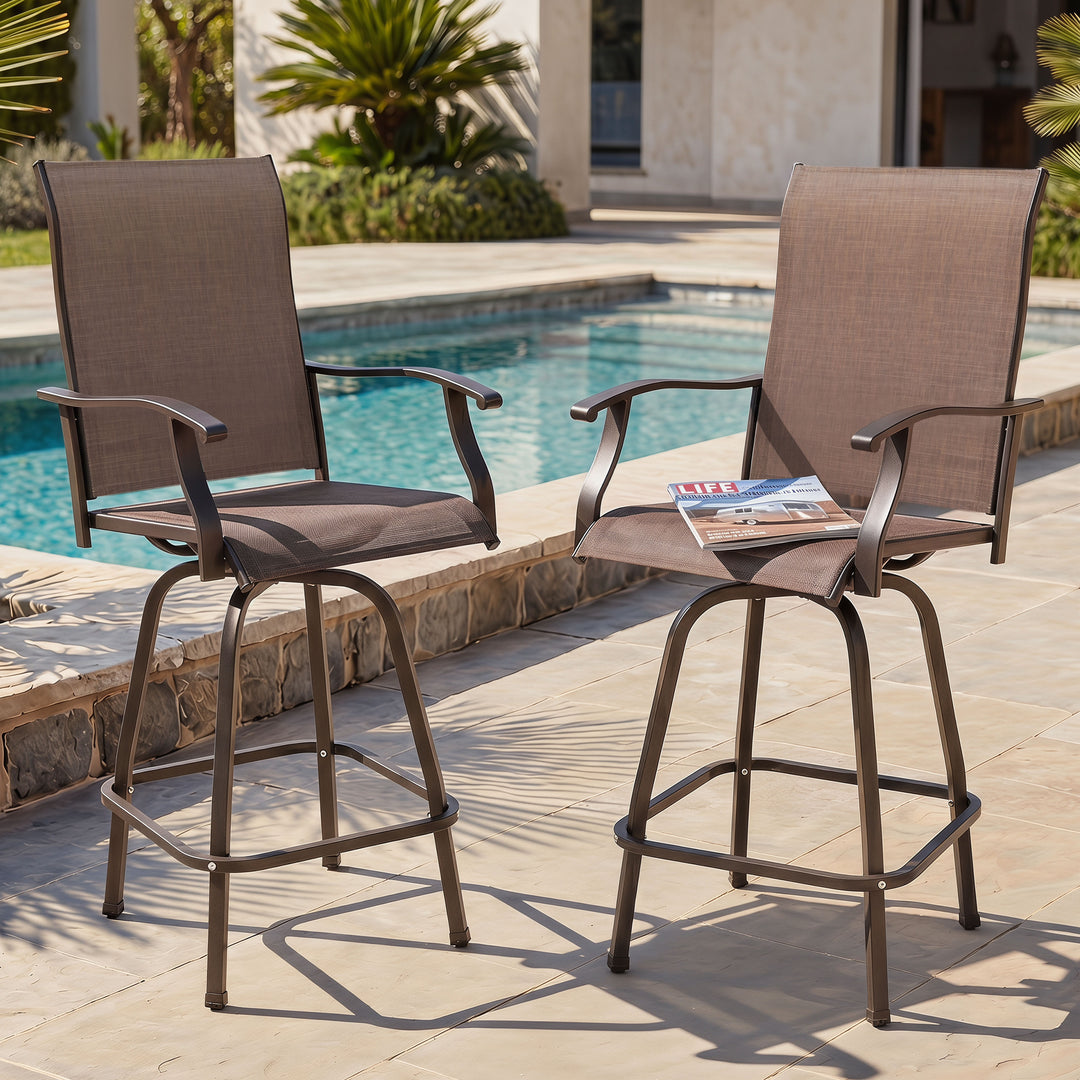 Outdoor Patio Swivel Bar Stools, All-Weather Textilene, Brown