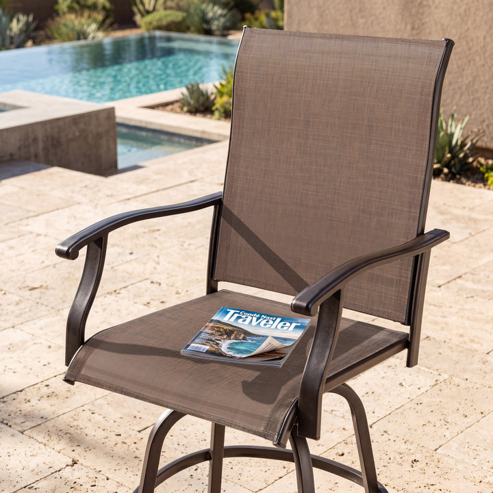 Outdoor Patio Swivel Bar Stools, All-Weather Textilene, Brown