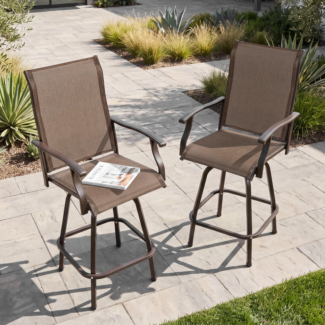 Outdoor Patio Swivel Bar Stools, All-Weather Textilene, Brown