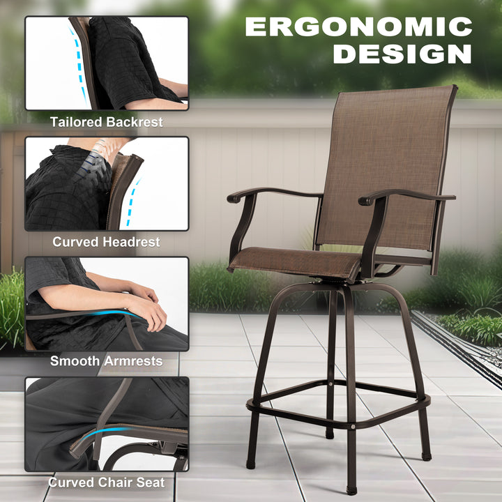 Outdoor Patio Swivel Bar Stools, All-Weather Textilene, Brown