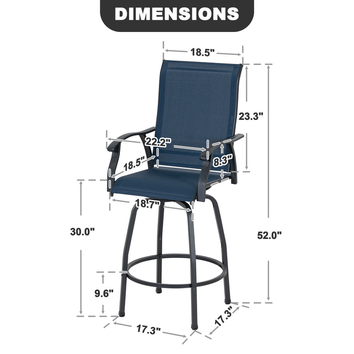 Outdoor 2-Piece Textilene Swivel Bar Stool Set with High Backrest