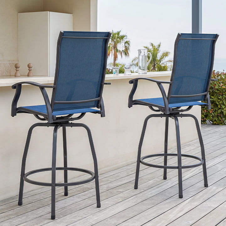Outdoor 2-Piece Textilene Swivel Bar Stool Set with High Backrest