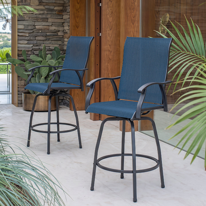 Outdoor 2-Piece Textilene Swivel Bar Stool Set with High Backrest