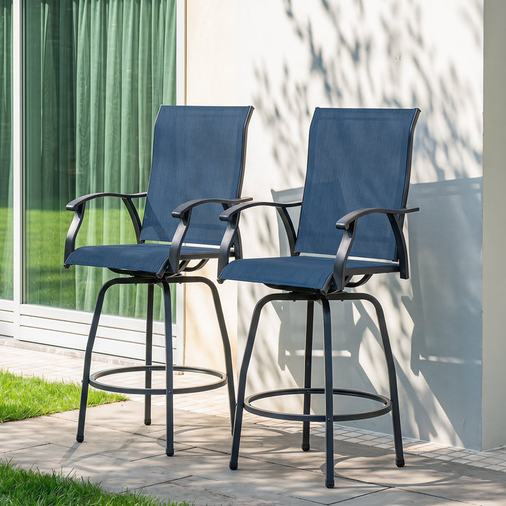 Outdoor 2-Piece Textilene Swivel Bar Stool Set with High Backrest