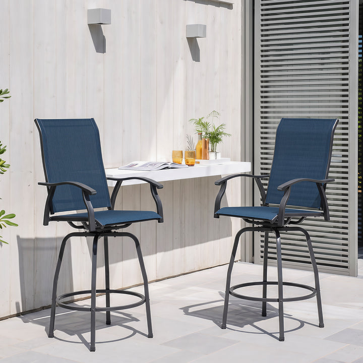 Outdoor 2-Piece Textilene Swivel Bar Stool Set with High Backrest