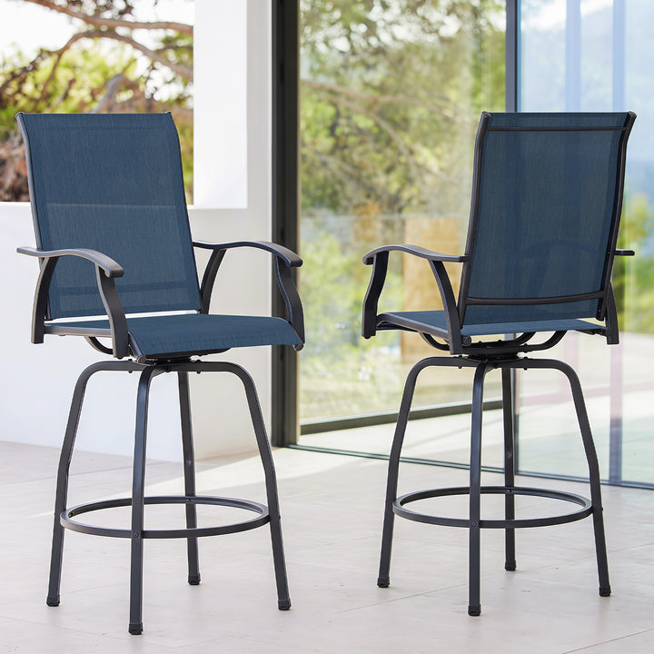 Outdoor 2-Piece Textilene Swivel Bar Stool Set with High Backrest