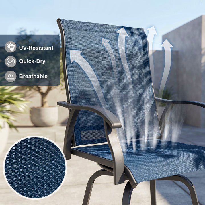 Outdoor 2-Piece Textilene Swivel Bar Stool Set with High Backrest