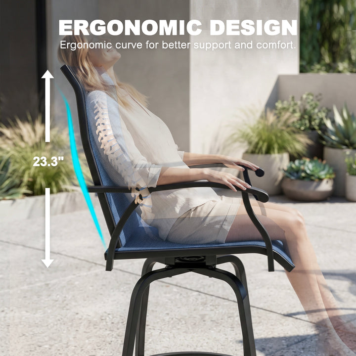 Outdoor 2-Piece Textilene Swivel Bar Stool Set with High Backrest