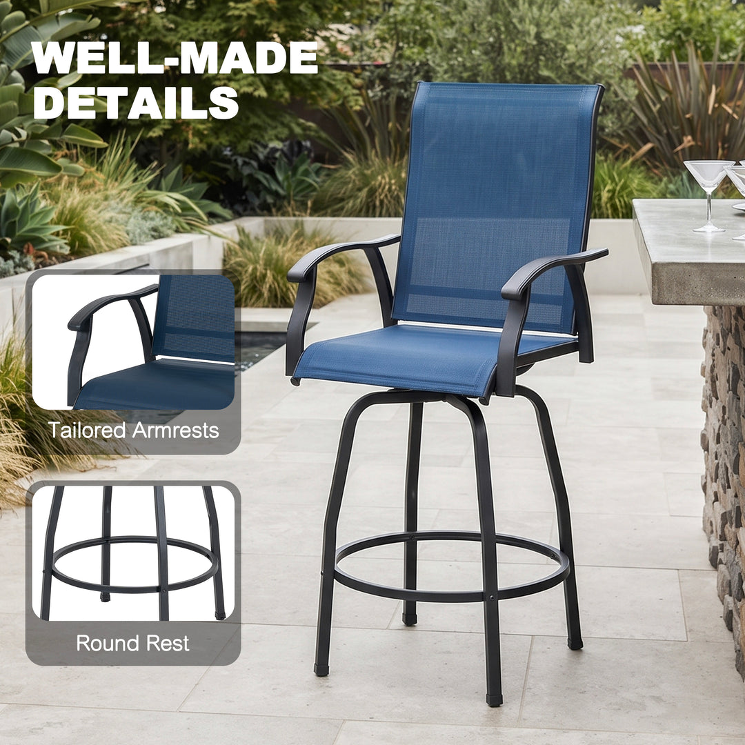 Outdoor 2-Piece Textilene Swivel Bar Stool Set with High Backrest