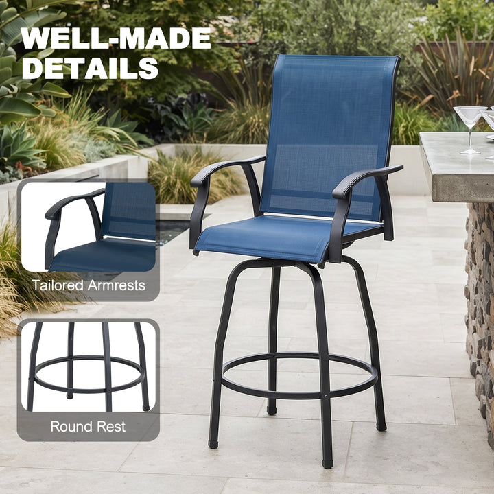 Outdoor 2-Piece Textilene Swivel Bar Stool Set with High Backrest