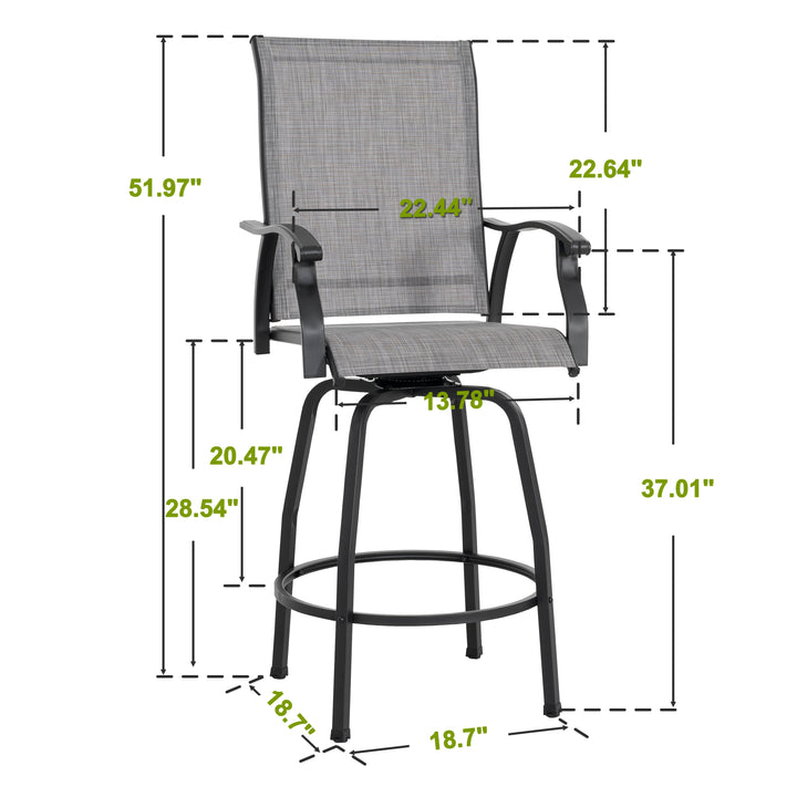 Patio 2-Piece Textilene Swivel Bar Stools with High Backrest, Gray