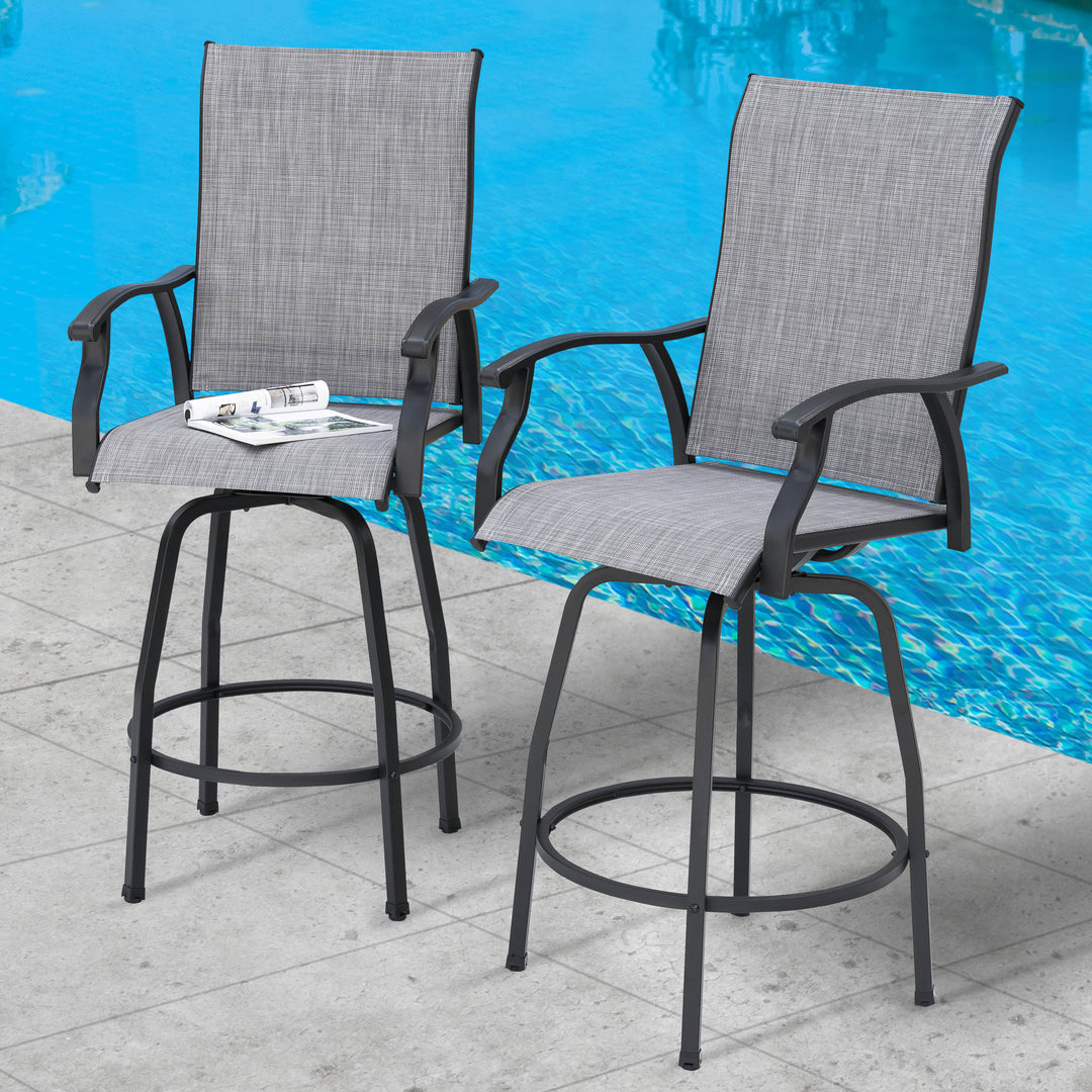 Patio 2-Piece Textilene Swivel Bar Stools with High Backrest, Gray