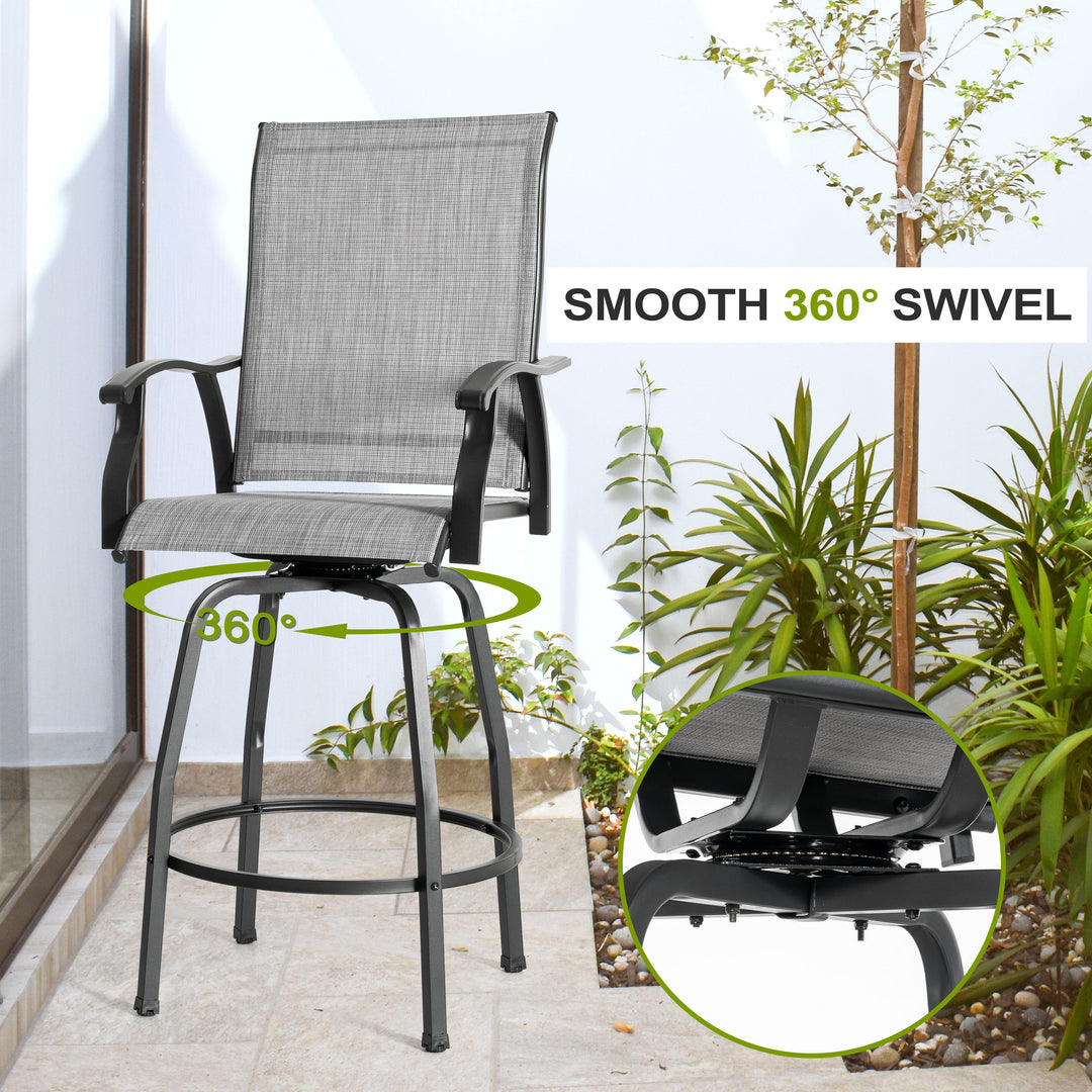 Patio 2-Piece Textilene Swivel Bar Stools with High Backrest, Gray