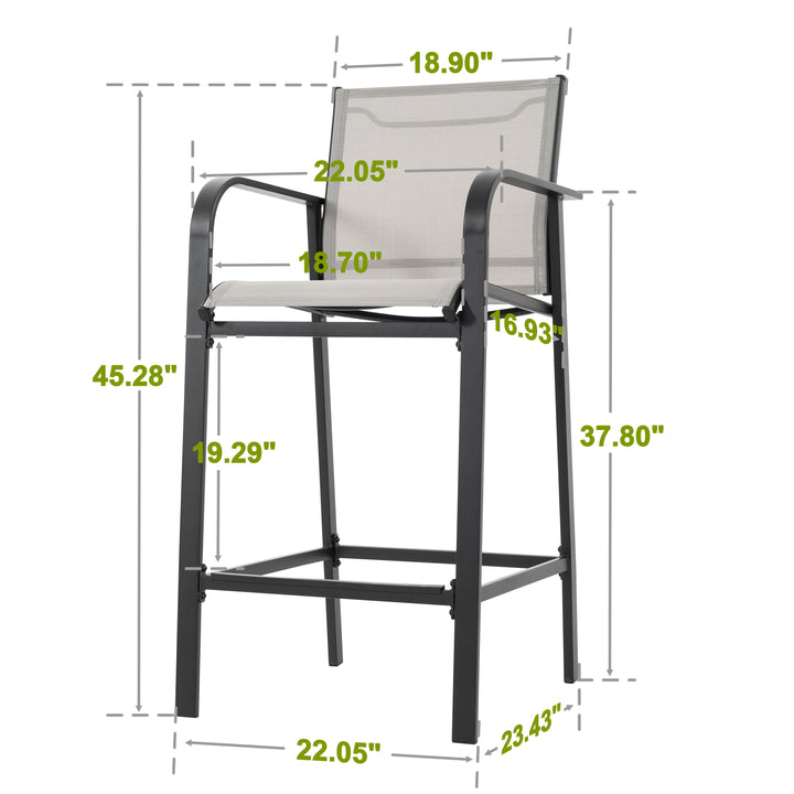 Outdoor Textilene High Bar Stools with Powder-Coated Frame, Gray