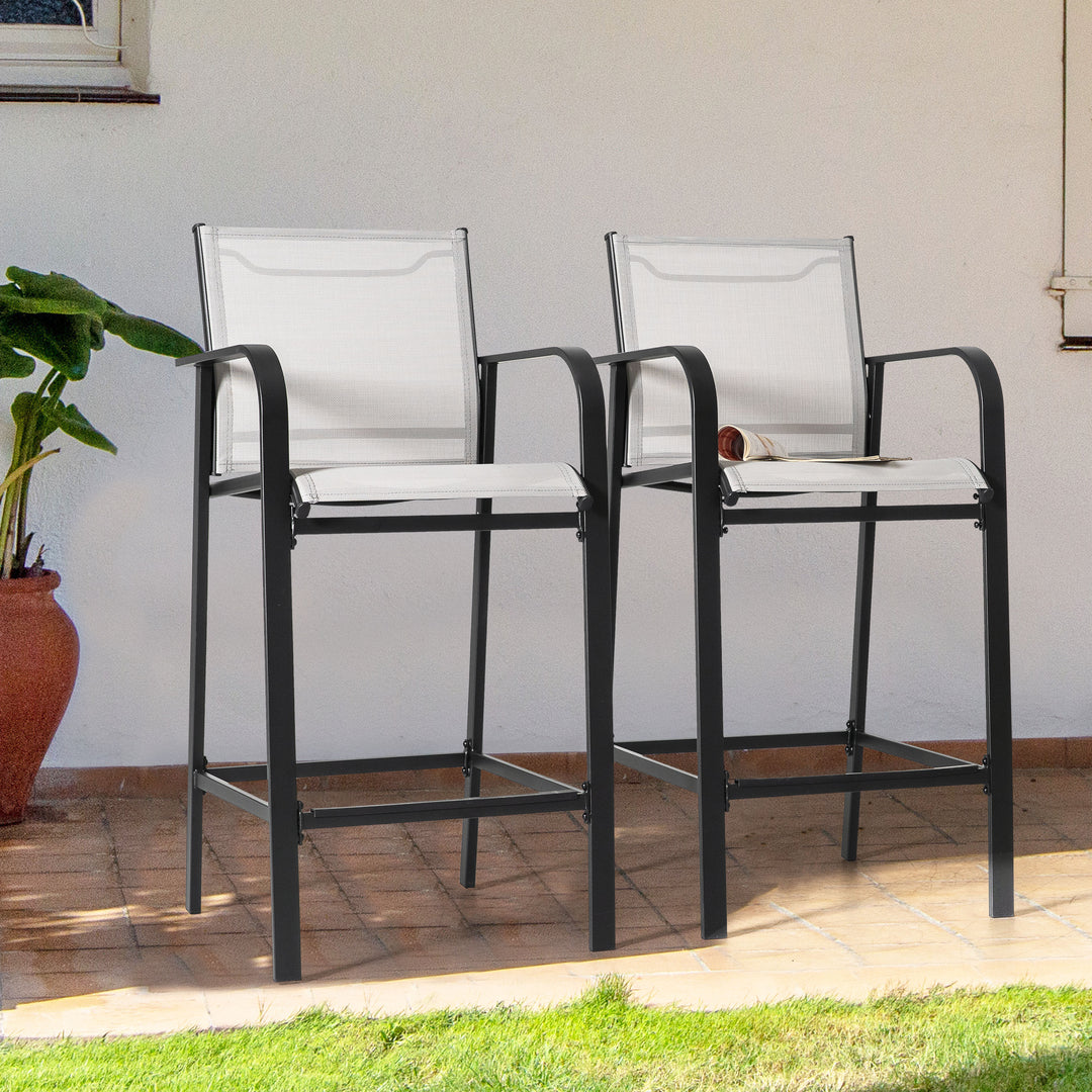 Outdoor Textilene High Bar Stools with Powder-Coated Frame, Gray