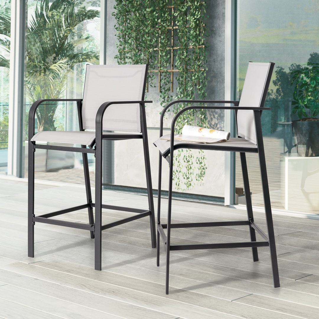 Outdoor Textilene High Bar Stools with Powder-Coated Frame, Gray