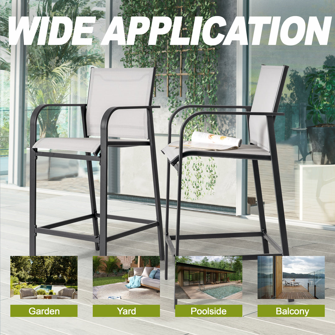 Outdoor Textilene High Bar Stools with Powder-Coated Frame, Gray