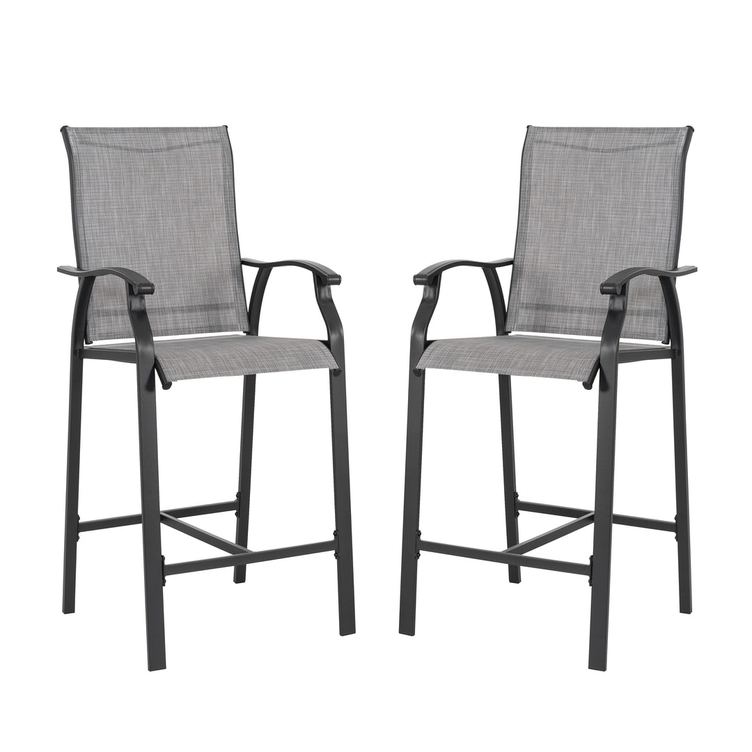 2 Piece Outdoor Patio Bar Stools, All-Weather Textilene High Bar Stools  with Powder-Coated Iron Frame