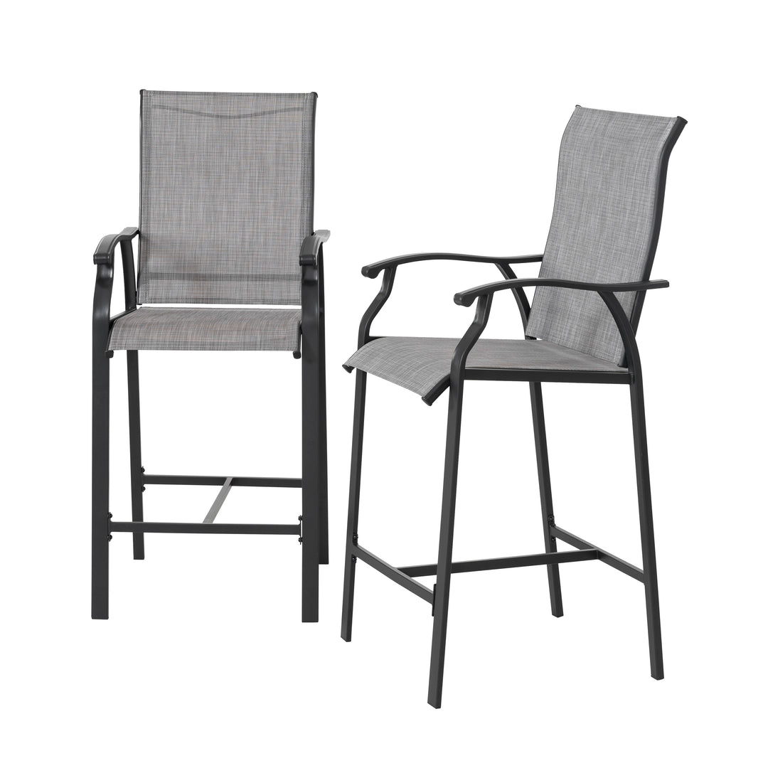 2 Piece Outdoor Patio Bar Stools, All-Weather Textilene High Bar Stools  with Powder-Coated Iron Frame