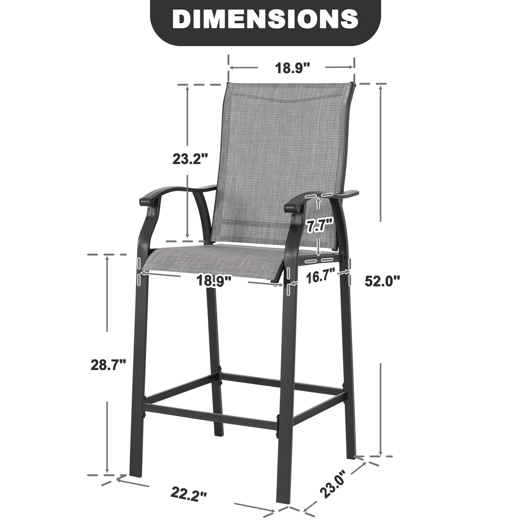 2 Piece Outdoor Patio Bar Stools, All-Weather Textilene High Bar Stools  with Powder-Coated Iron Frame