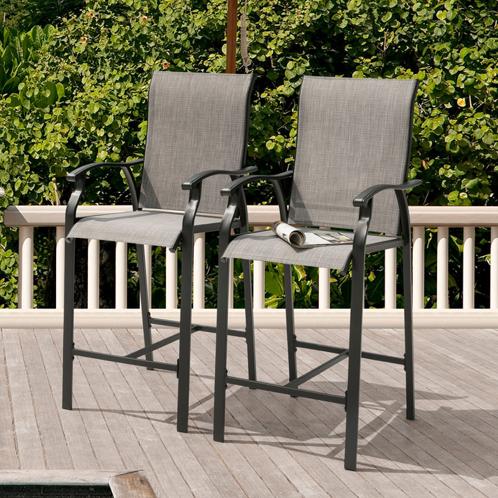 2 Piece Outdoor Patio Bar Stools, All-Weather Textilene High Bar Stools  with Powder-Coated Iron Frame