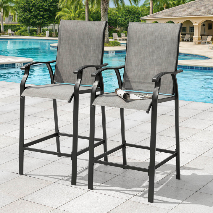 2 Piece Outdoor Patio Bar Stools, All-Weather Textilene High Bar Stools  with Powder-Coated Iron Frame