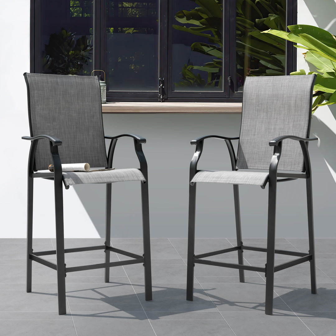 2 Piece Outdoor Patio Bar Stools, All-Weather Textilene High Bar Stools  with Powder-Coated Iron Frame