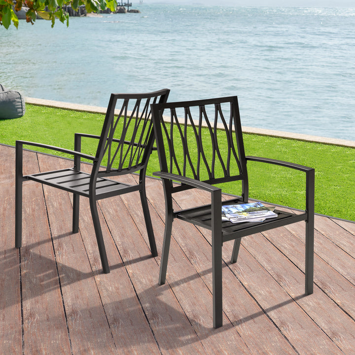 Outdoor 4-Piece Patio Chair Set, Iron Finish, Black with Gold Speckles
