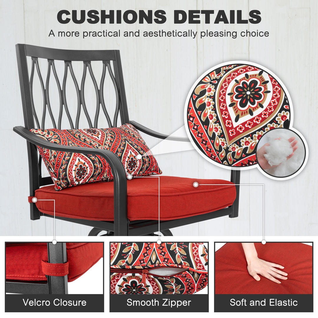 Patio 2-Piece Swivel Bar Stools with Red Cushions, Black