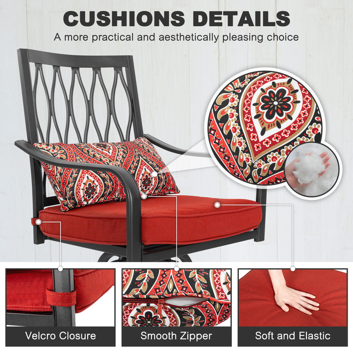 Patio 2-Piece Swivel Bar Stools with Red Cushions, Black