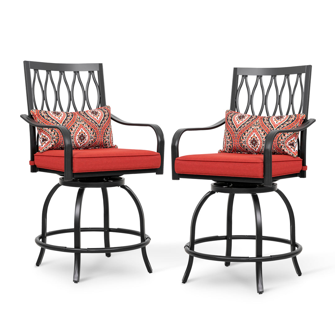 2 Pieces Patio Swivel Chairs Set, Wide Outdoor Bar Stools with Seat Cushion and Armrest, Metal Steel Frame Bar Height Chairs for Garden, Backyard, Patio and Poolside