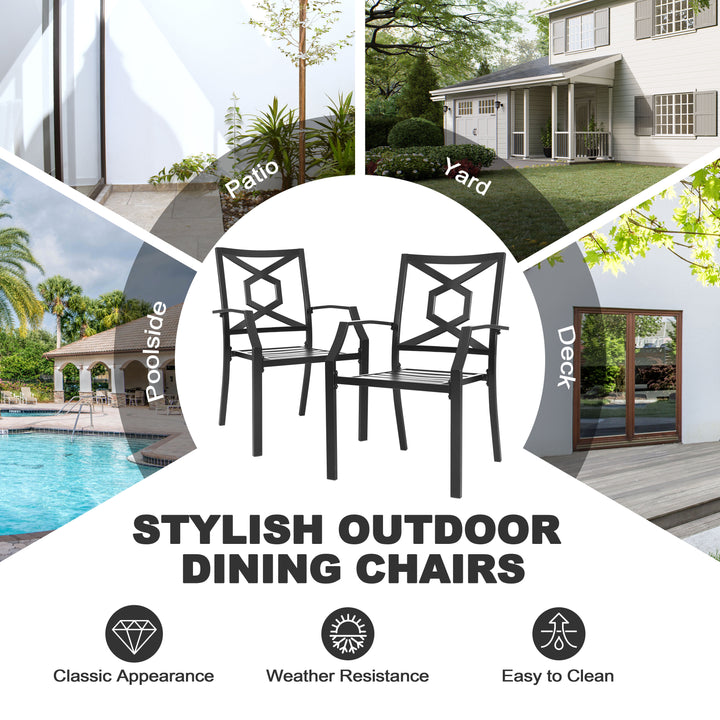 Outdoor Patio Chair Set, Weather-Resistant Iron Frame, Powder-coated Finish for Indoor and Outdoor Space, Patio, Deck, Garden, Backyard, Balcony, Black