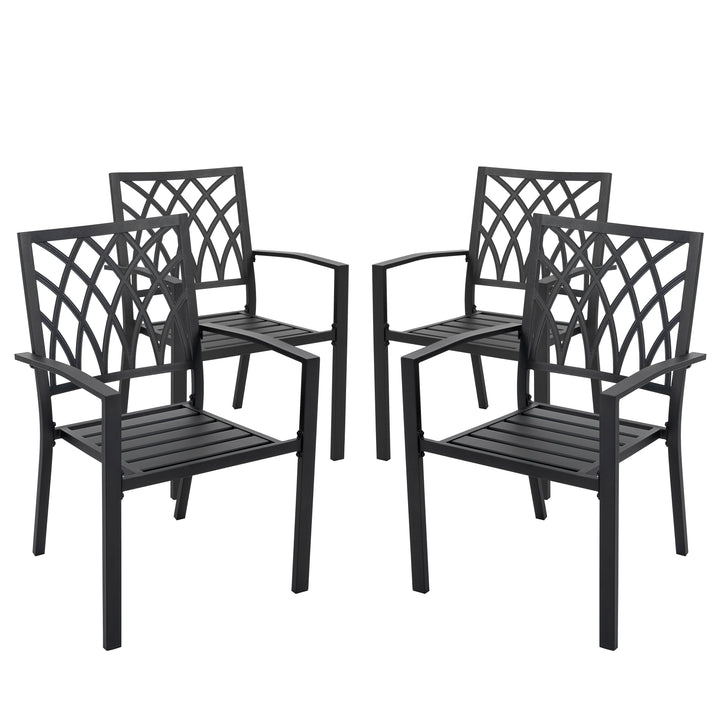 Outdoor 4-Piece Black Patio Chair Set, Powder-coated Iron, Lattice Pattern