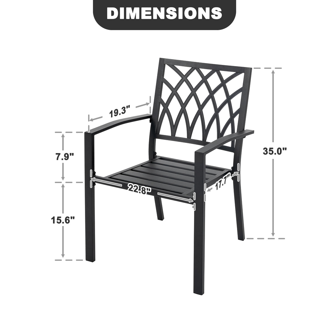 Nuu Garden Outdoor Patio Chair Set, Powder-coated Iron, Black