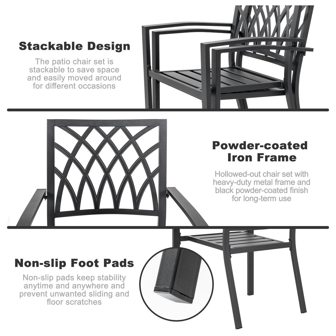 Nuu Garden Outdoor Patio Chair Set, Powder-coated Iron, Black