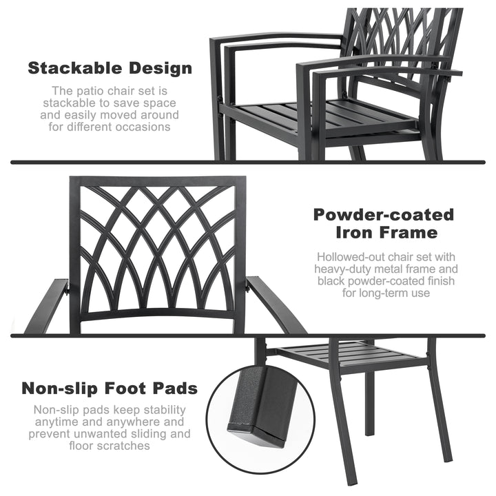 Nuu Garden Outdoor Patio Chair Set, Powder-coated Iron, Black