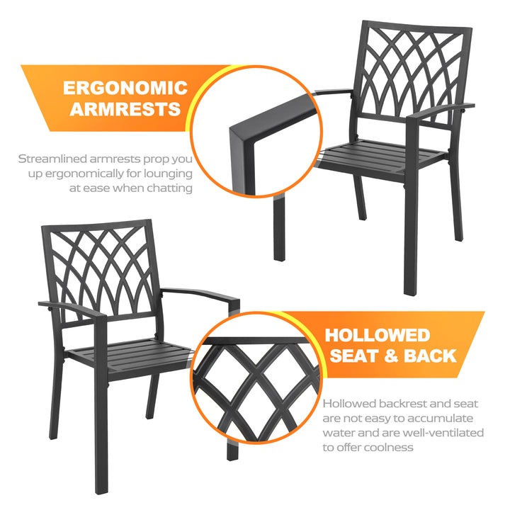 Outdoor 4-Piece Black Patio Chair Set, Powder-coated Iron, Lattice Pattern