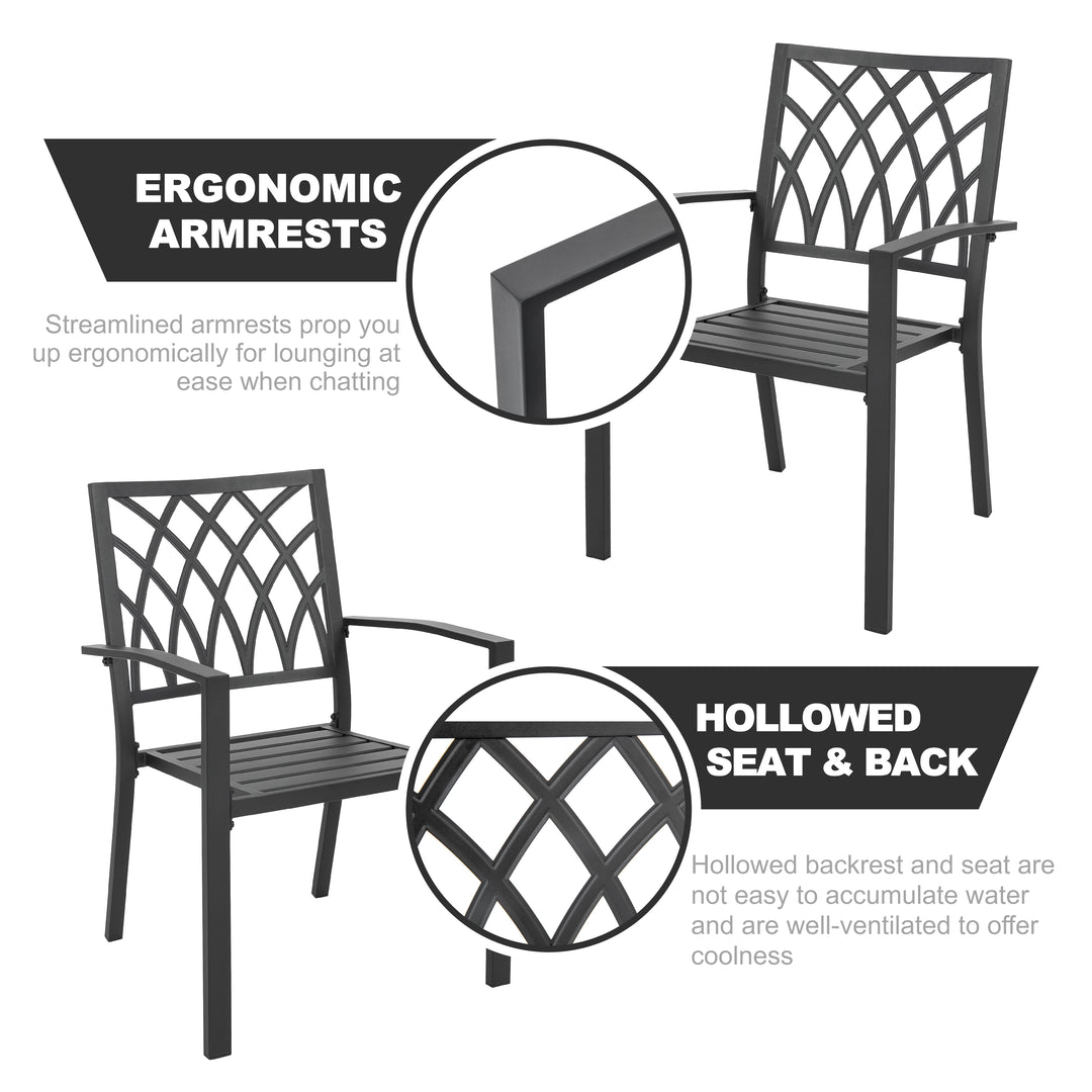 Nuu Garden Outdoor Patio Chair Set, Powder-coated Iron, Black