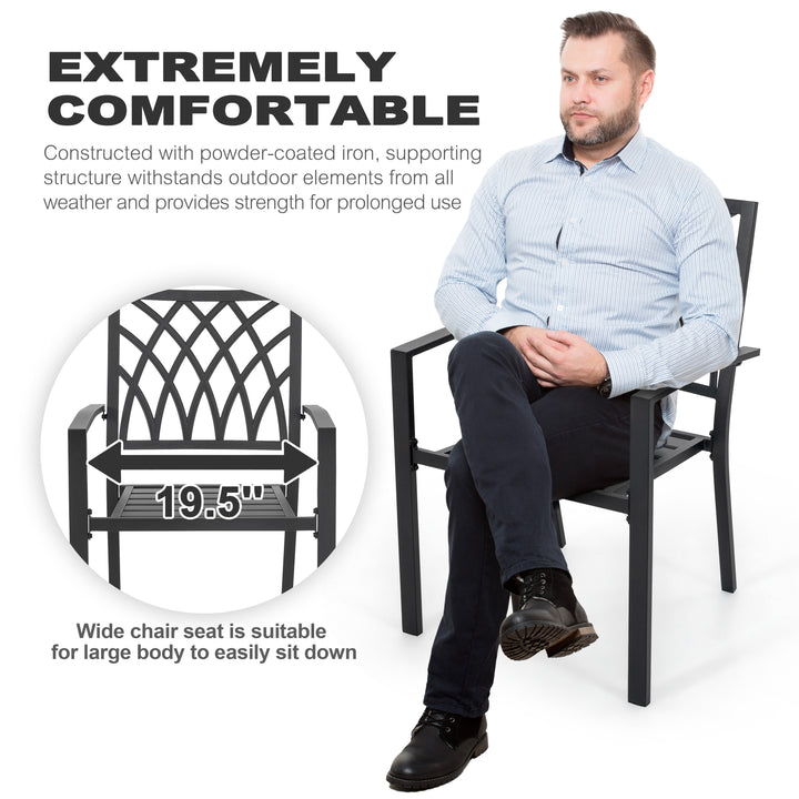 Nuu Garden Outdoor Patio Chair Set, Powder-coated Iron, Black