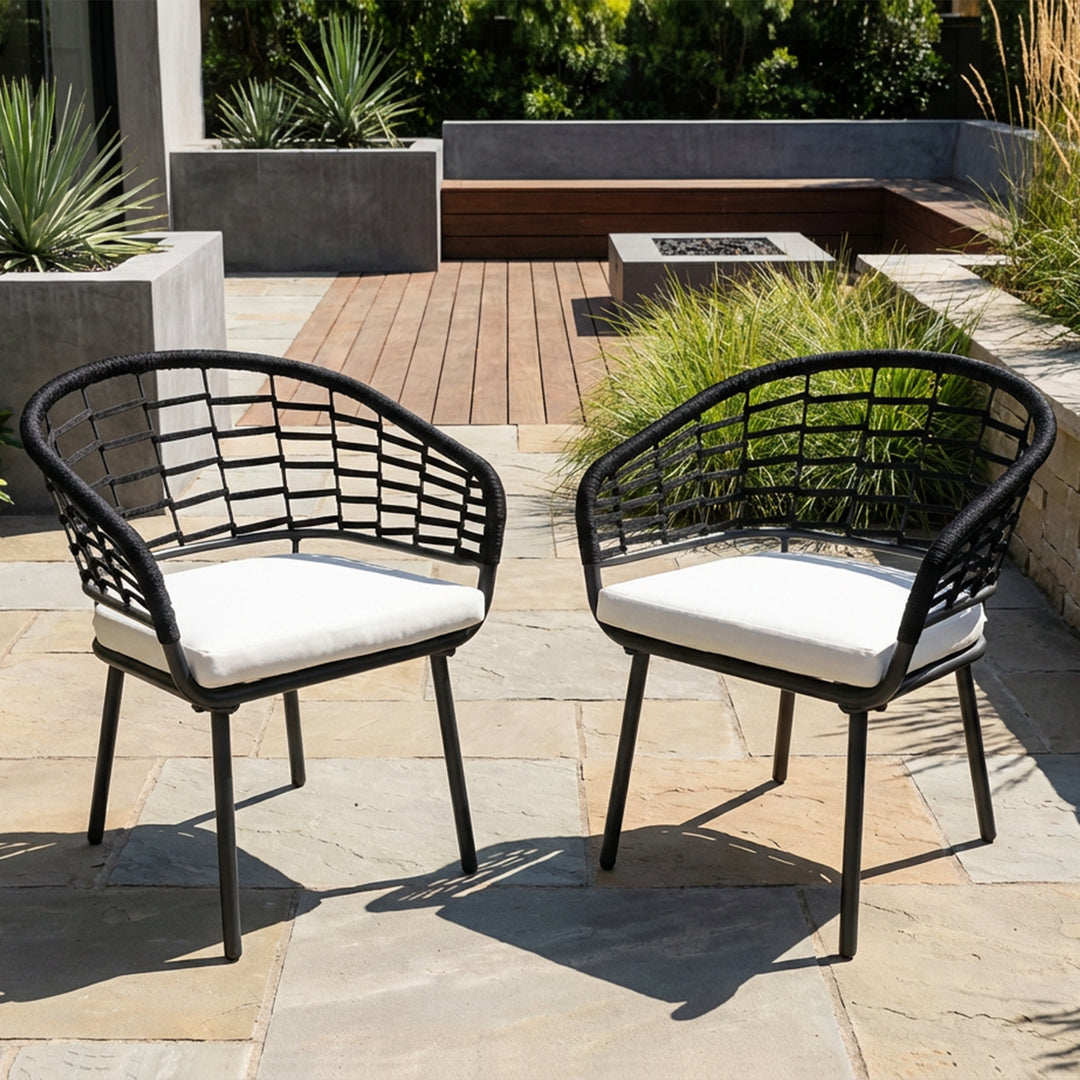 Outdoor Patio Woven Rope Chairs with 2.4" Thick Cushions, Beige