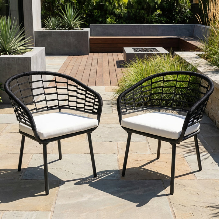 Outdoor Patio Woven Rope Chairs with 2.4" Thick Cushions, Beige