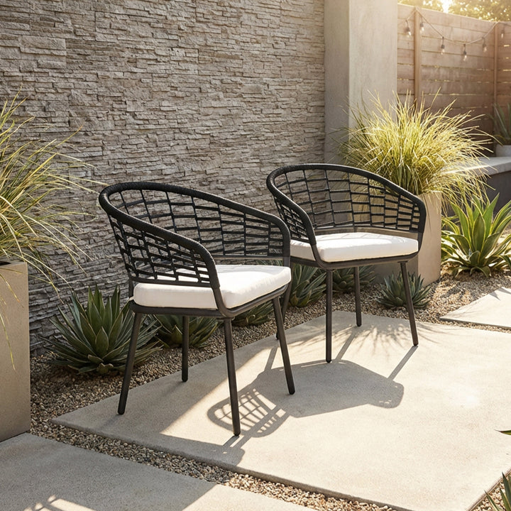 Outdoor Patio Woven Rope Chairs with 2.4" Thick Cushions, Beige