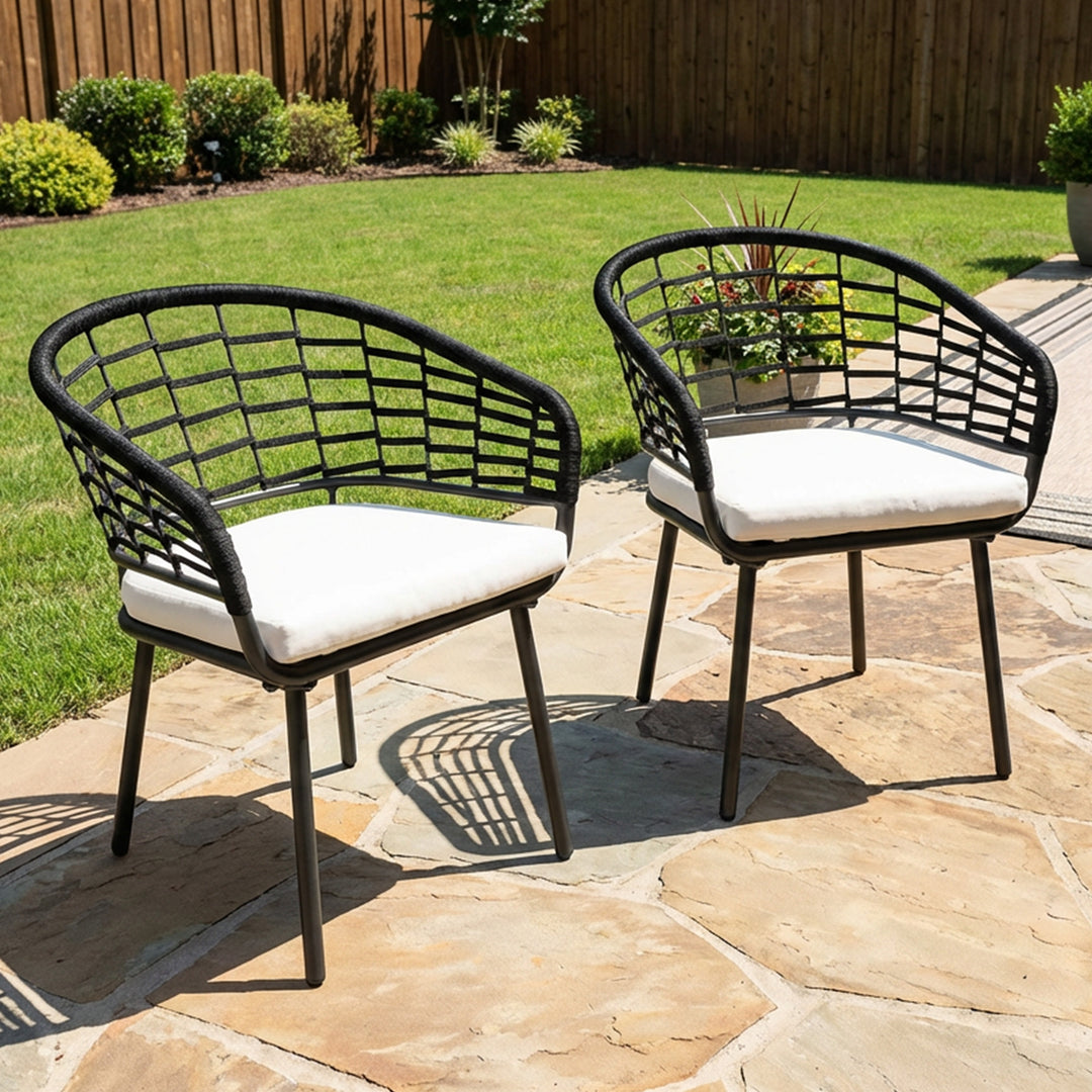 Outdoor Patio Woven Rope Chairs with 2.4" Thick Cushions, Beige