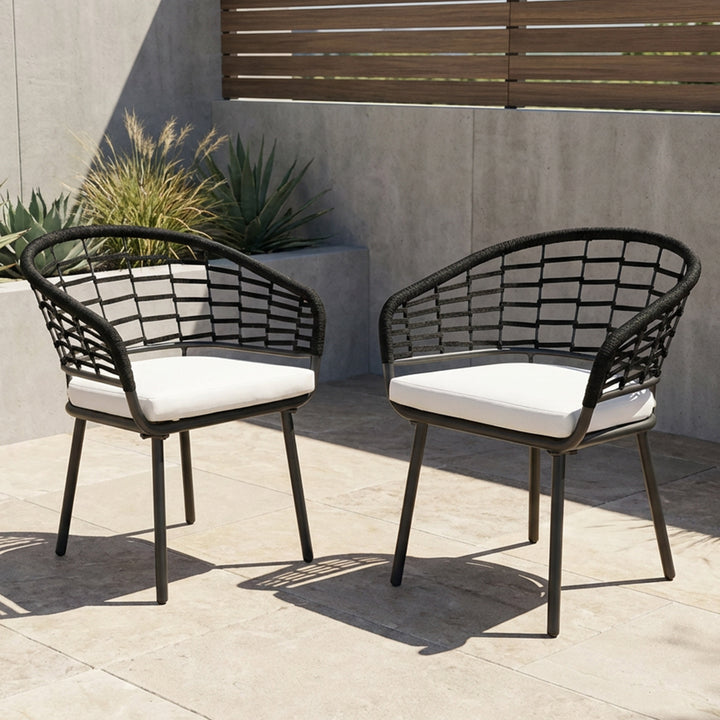Outdoor Patio Woven Rope Chairs with 2.4" Thick Cushions, Beige