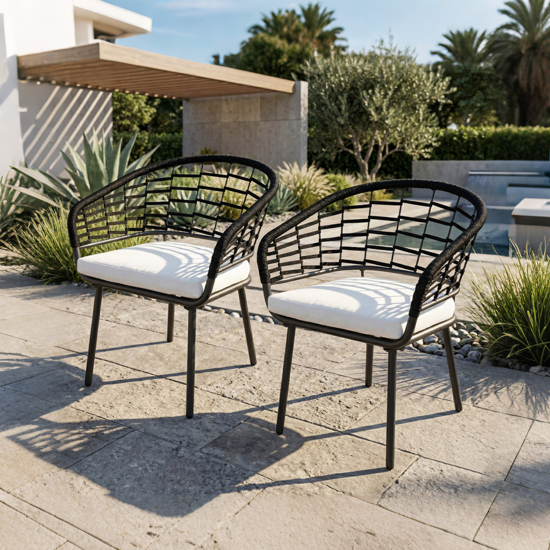 Outdoor Patio Woven Rope Chairs with 2.4" Thick Cushions, Beige