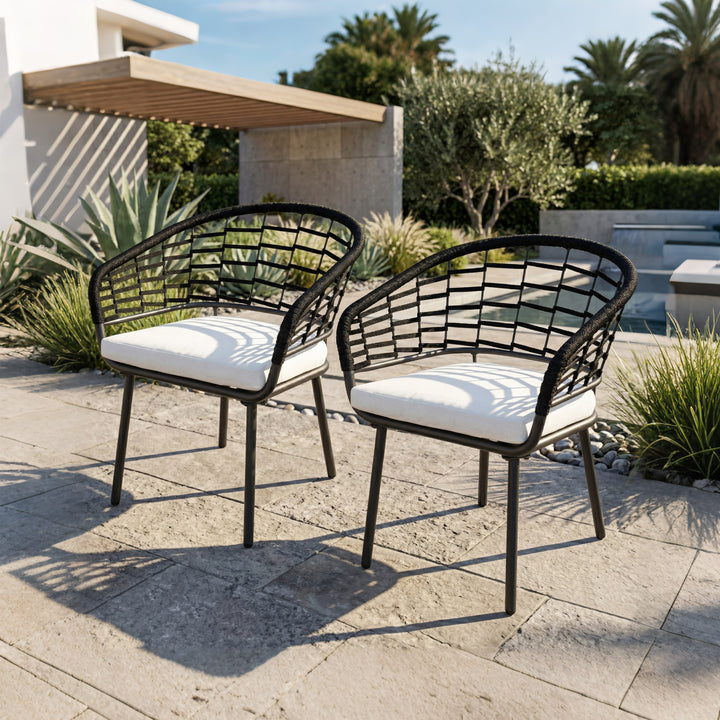 Outdoor Patio Woven Rope Chairs with 2.4" Thick Cushions, Beige