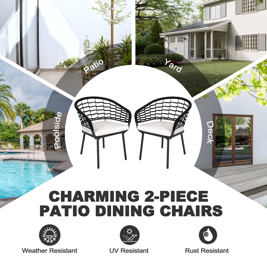Outdoor Patio Woven Rope Chairs with 2.4" Thick Cushions, Beige